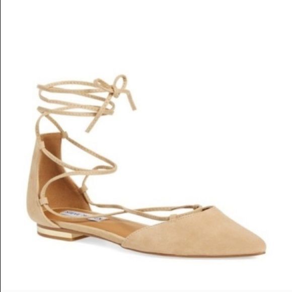 Steve Madden Sunshine Pointed Toe Nude Suede Lace-Up Ballet d’Orsay Flats 6 - Picture 3 of 13